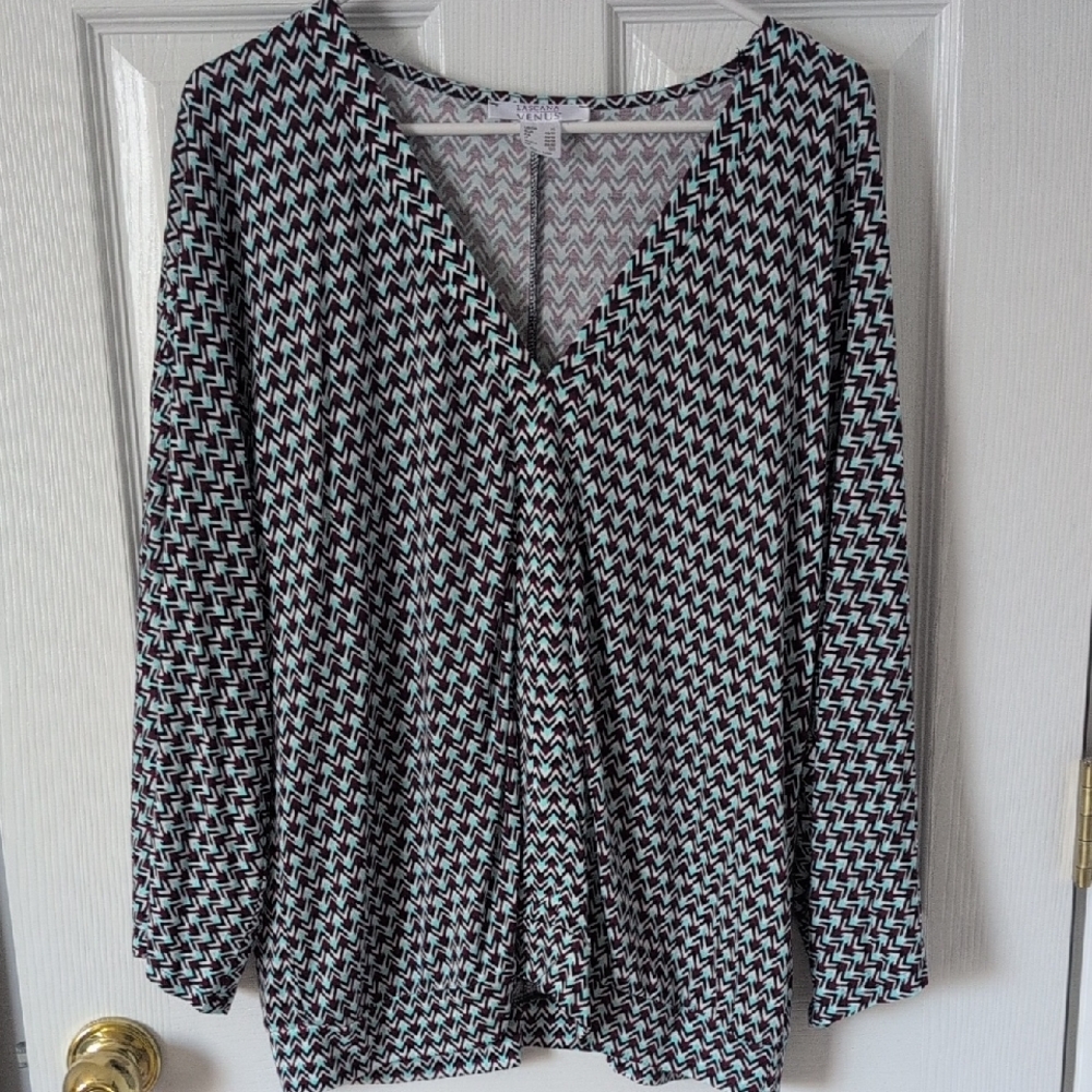 Elegant Geometric Blouse, Burgundy, Turquoise/Black, White, Sz. XL